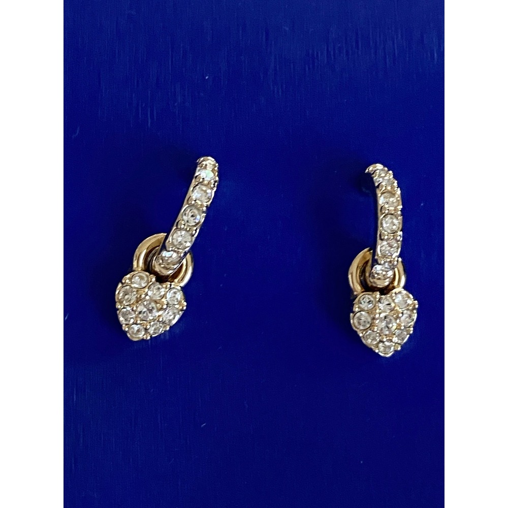 Swarovski Gold Heart Drop Earrings Crystal Pave Huggie Hoop Dangle - Picture 8 of 14